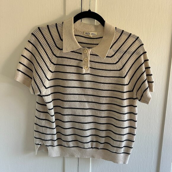 Alex Mill Zoe Polo Sweater in Navy Stripe (Sz S) - Picture 1 of 4
